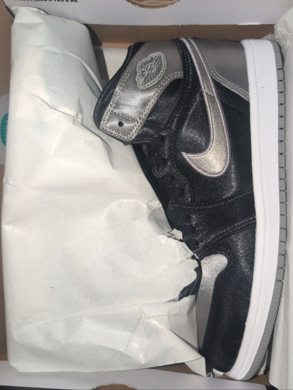 Nike Air Jordan 1 High OG PS Satin Shadows- Black & Metallic Silver Size 3Y